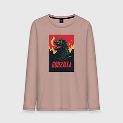 Лонгслив хлопковый мужской Godzilla, цвет: пыльно-розовый
