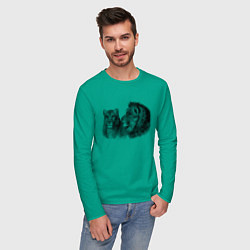 Лонгслив хлопковый мужской Лев и Львица цвета зеленый — фото 2