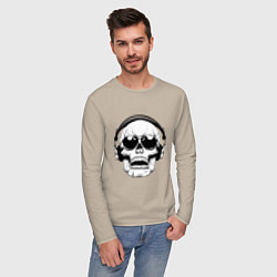 Лонгслив хлопковый мужской Skull Music lover, цвет: миндальный — фото 2