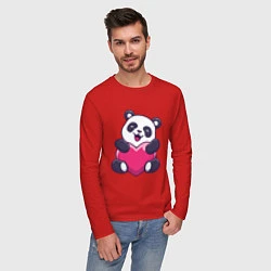 Лонгслив хлопковый мужской Панда love, цвет: красный — фото 2