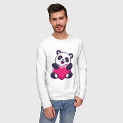 Лонгслив хлопковый мужской Панда love, цвет: белый — фото 2