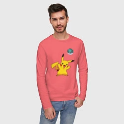 Лонгслив хлопковый мужской Pokemon pikachu 1, цвет: коралловый — фото 2