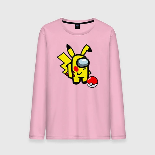 Мужской лонгслив Among us Pikachu and Pokeball / Светло-розовый – фото 1