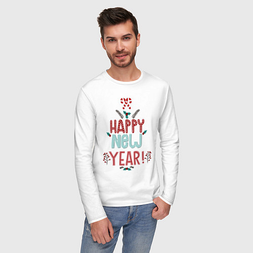 Мужской лонгслив HAPPY NEW YEAR / Белый – фото 3