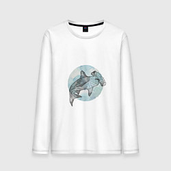 Лонгслив хлопковый мужской Акула-молот цвета белый — фото 1