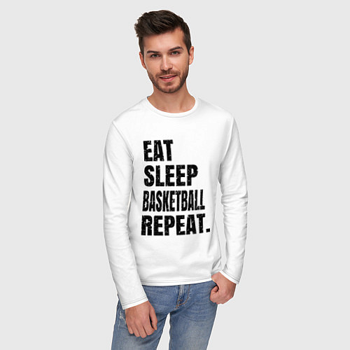 Мужской лонгслив EAT SLEEP BASKETBALL REPEAT / Белый – фото 3