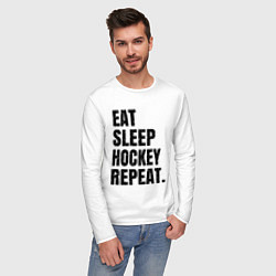 Лонгслив хлопковый мужской EAT SLEEP HOCKEY REPEAT, цвет: белый — фото 2