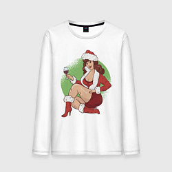 Лонгслив хлопковый мужской Pin Up Girl Christmas, цвет: белый