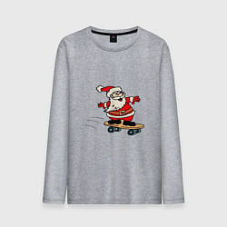 Лонгслив хлопковый мужской Санта на скейтборде, цвет: меланж