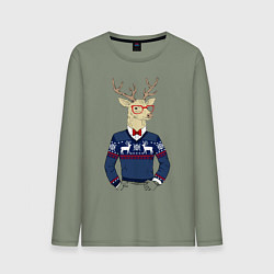 Лонгслив хлопковый мужской Hipster Deer, цвет: авокадо