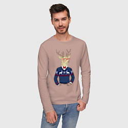 Лонгслив хлопковый мужской Hipster Deer, цвет: пыльно-розовый — фото 2