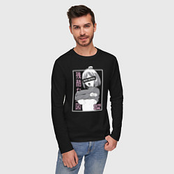 Лонгслив хлопковый мужской Cute girl, цвет: черный — фото 2
