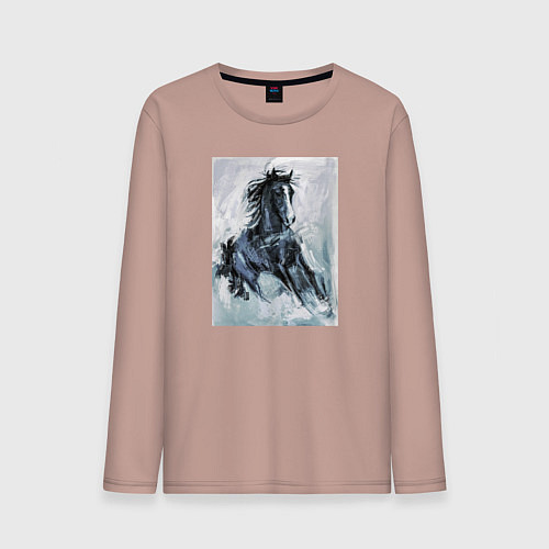 Мужской лонгслив Лошадь арт / Пыльно-розовый – фото 1