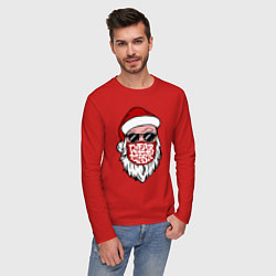 Лонгслив хлопковый мужской Санта в маске, цвет: красный — фото 2