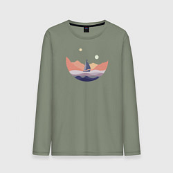 Лонгслив хлопковый мужской Яхта в океане, цвет: авокадо