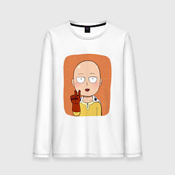 Лонгслив хлопковый мужской Сайтама One Punch Man, цвет: белый