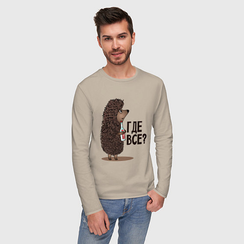 Мужской лонгслив Где все? / Миндальный – фото 3