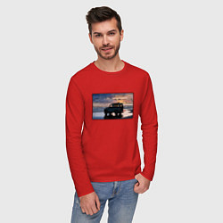Лонгслив хлопковый мужской Land Rover Defender на закате, цвет: красный — фото 2