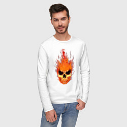 Лонгслив хлопковый мужской Fire flame skull, цвет: белый — фото 2