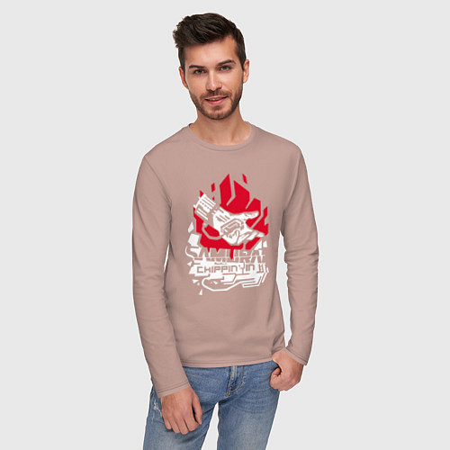 Мужской лонгслив Cyberpunk 2077 SAMURAI / Пыльно-розовый – фото 3