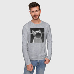 Лонгслив хлопковый мужской ЧБ Pop Cat, цвет: меланж — фото 2