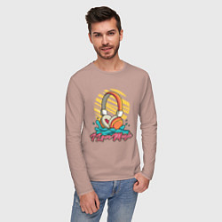 Лонгслив хлопковый мужской Наушники на закате, цвет: пыльно-розовый — фото 2
