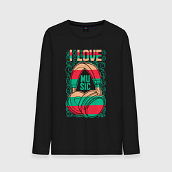 Лонгслив хлопковый мужской Музыка это моя жизнь, цвет: черный