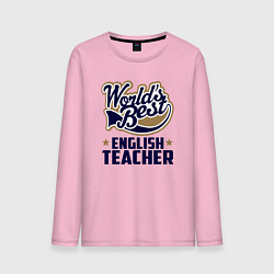 Лонгслив хлопковый мужской Worlds best English Teacher цвета светло-розовый — фото 1