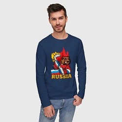 Лонгслив хлопковый мужской Хоккей Россия, цвет: тёмно-синий — фото 2