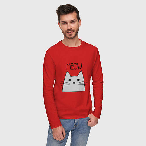 Мужской лонгслив Котик - Мяу / Красный – фото 3