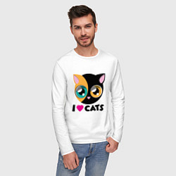 Лонгслив хлопковый мужской I Love Cats, цвет: белый — фото 2