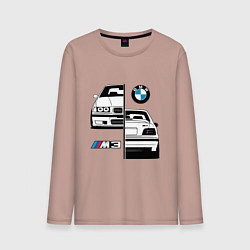 Лонгслив хлопковый мужской BMW M3 E 36 БМВ М3 E 36, цвет: пыльно-розовый