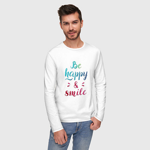 Мужской лонгслив Be happy and smile / Белый – фото 3
