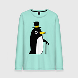 Лонгслив хлопковый мужской Пингвин в шляпе цвета мятный — фото 1