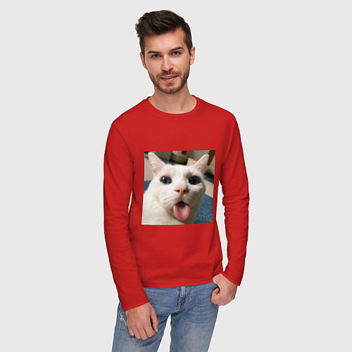 Мужской лонгслив Мем про кота / Красный – фото 3