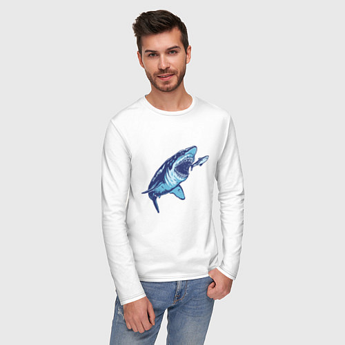 Мужской лонгслив Гигантская акула Мегалодон / Белый – фото 3