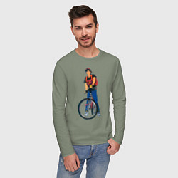 Лонгслив хлопковый мужской Golden boy со своим велосипедом, цвет: авокадо — фото 2