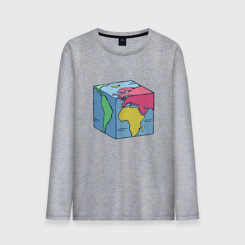 Мужской лонгслив Квадратный глобус земли / Меланж – фото 1