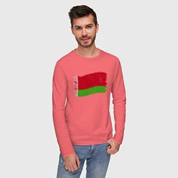 Лонгслив хлопковый мужской Флаг - Беларусь, цвет: коралловый — фото 2