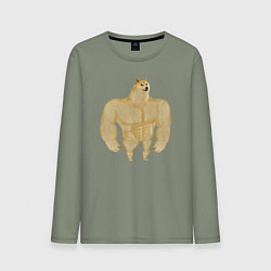 Лонгслив хлопковый мужской Мем собака качок DOGE, цвет: авокадо