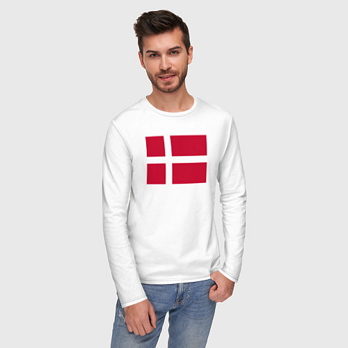 Мужской лонгслив Дания Флаг Дании / Белый – фото 3
