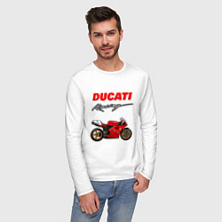 Лонгслив хлопковый мужской DUCATI ДУКАТИ MOTOSPORT, цвет: белый — фото 2