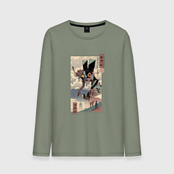Лонгслив хлопковый мужской ЕВАНГЕЛИОН ДРЕВНЯЯ ГРАВЮРА, цвет: авокадо