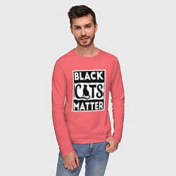 Лонгслив хлопковый мужской Black Cats Matter, цвет: коралловый — фото 2