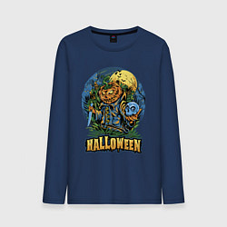 Лонгслив хлопковый мужской Halloween, цвет: тёмно-синий
