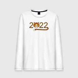 Лонгслив хлопковый мужской Год Тигра 2022 с мордочкой, цвет: белый