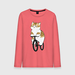 Лонгслив хлопковый мужской Котик на велосипеде, цвет: коралловый