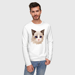 Лонгслив хлопковый мужской Хмурый кот, цвет: белый — фото 2