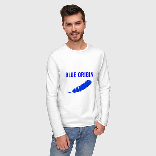 Мужской лонгслив Blue Origin logo перо / Белый – фото 3