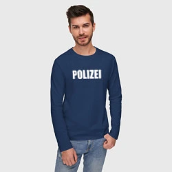 Лонгслив хлопковый мужской POLIZEI Полиция Надпись Белая, цвет: тёмно-синий — фото 2